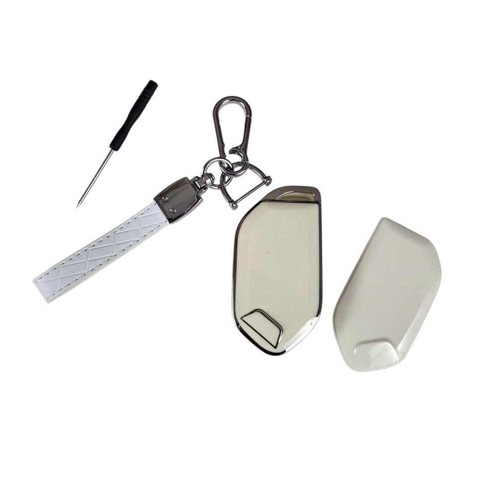 Kia Key Fob Cover With Wristlet Keychain NEW Off White/White & Silver -Softshell